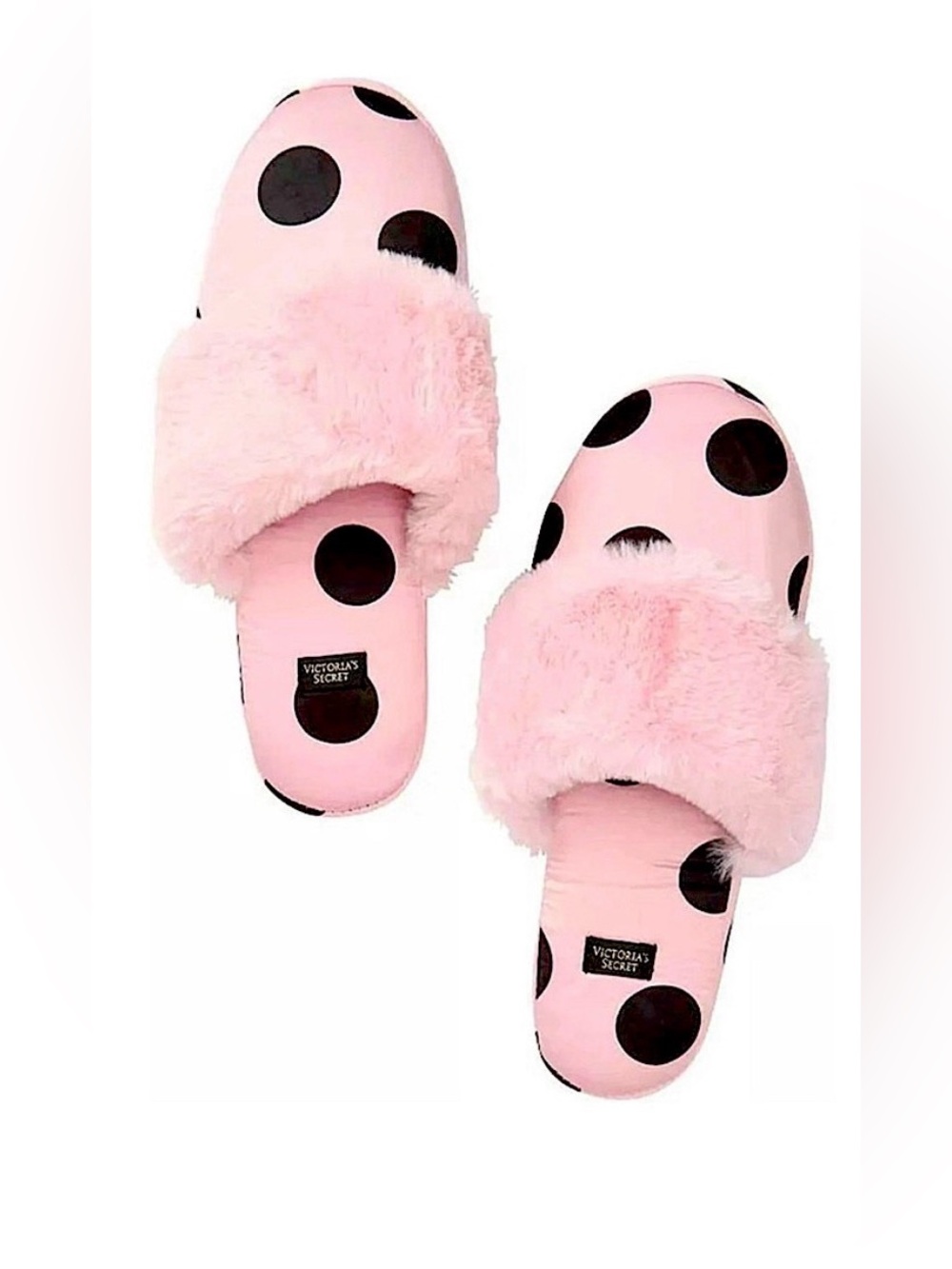 Victoria's Secret Pink Slide Slippers with Black Polka Dots Size M